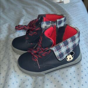 Children's Navy Mickey Mouse Plaid Ankle Boots - Kids Shoes